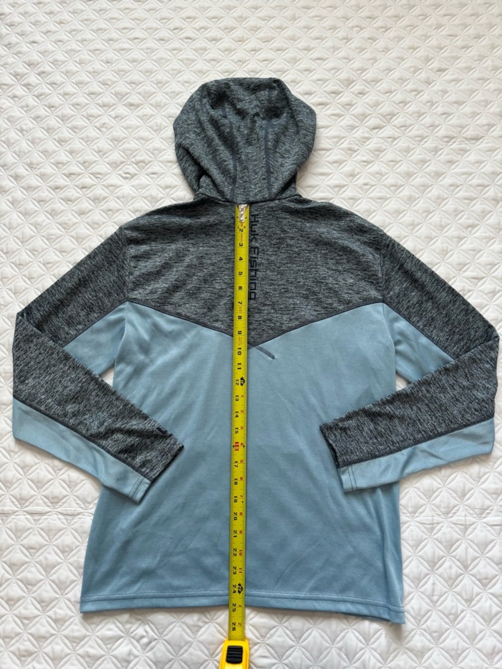 Huk Coldfront Icon X Long Sleeve Hoodie Baltic Sea Heather Fishing Size S - Picture 15 of 16